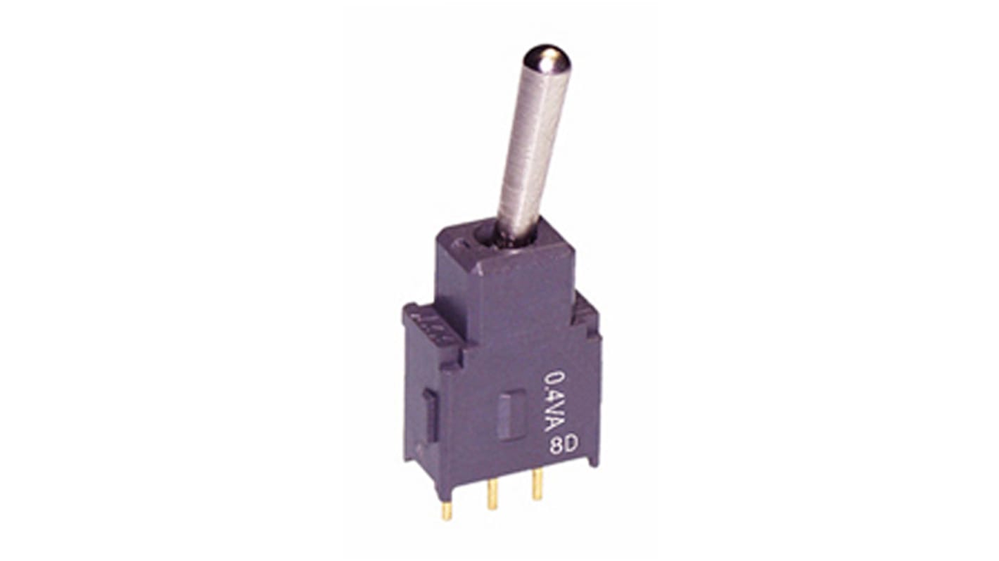 NKK Switches Toggle Switch, PCB Mount, (On)-Off-(On), SPDT, Through Hole Terminal, 28V ac/dc