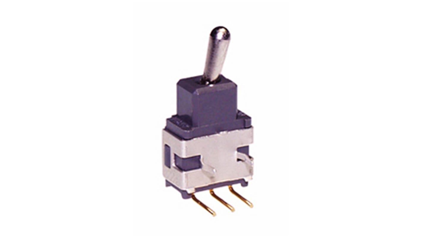 NKK Switches Toggle Switch, PCB Mount, (On)-Off-(On), SPDT, Through Hole Terminal, 28V ac/dc