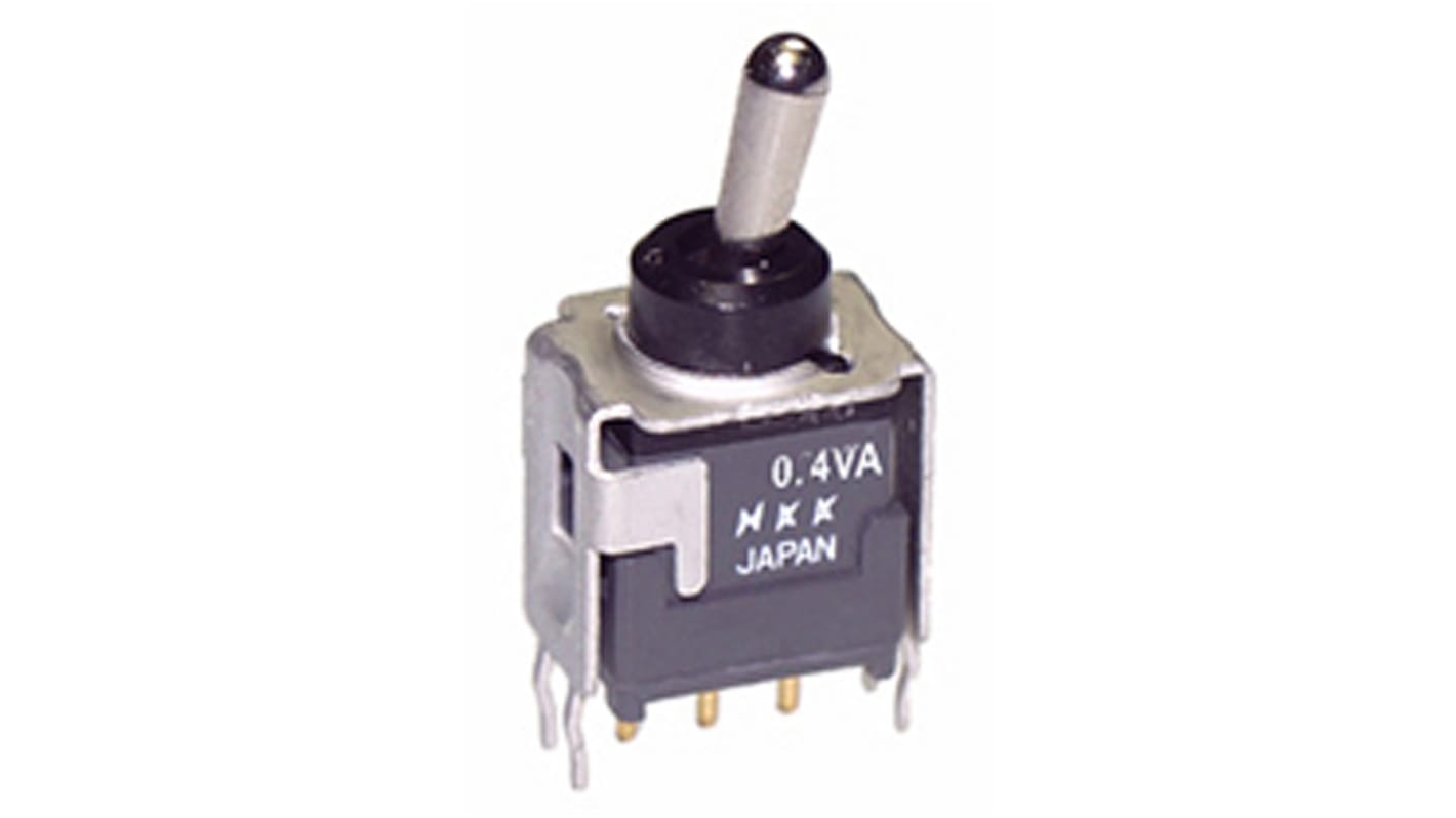 NKK Switches Toggle Switch, PCB Mount, Latching, SPDT, Through Hole Terminal, 28V ac/dc