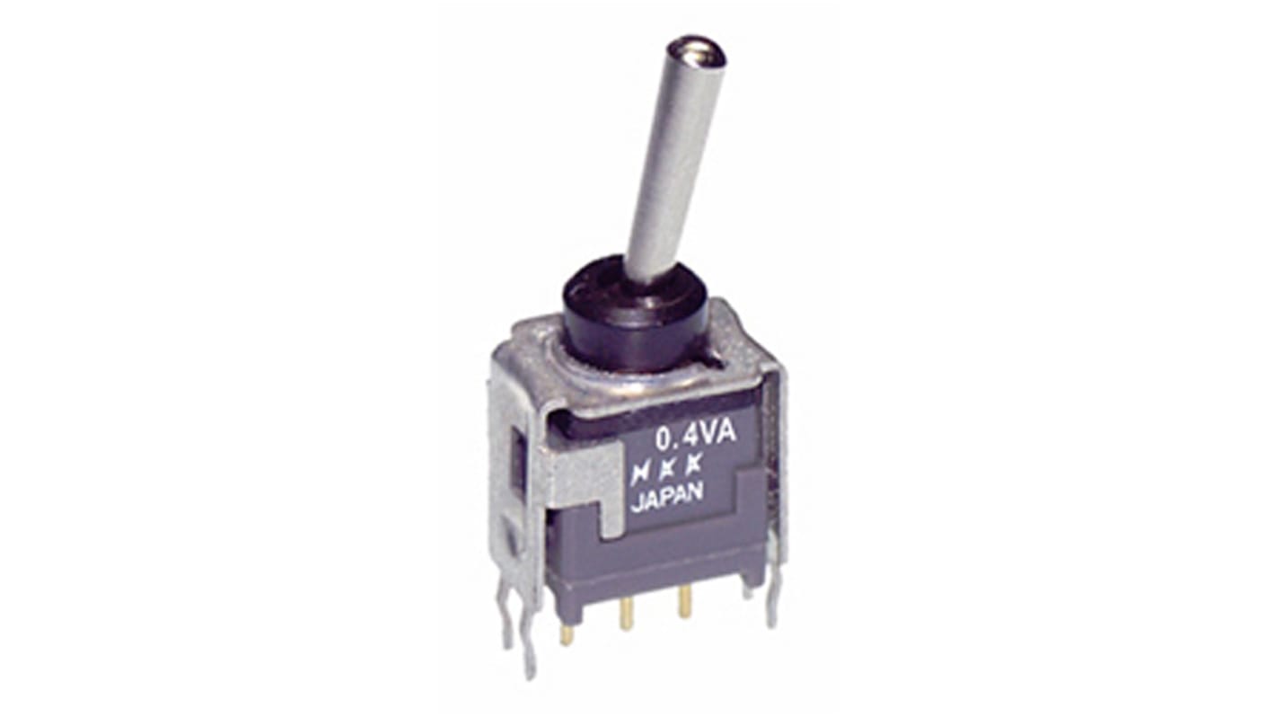 NKK Switches Toggle Switch, PCB Mount, (On)-Off-(On), SPDT, Through Hole Terminal, 28V ac/dc