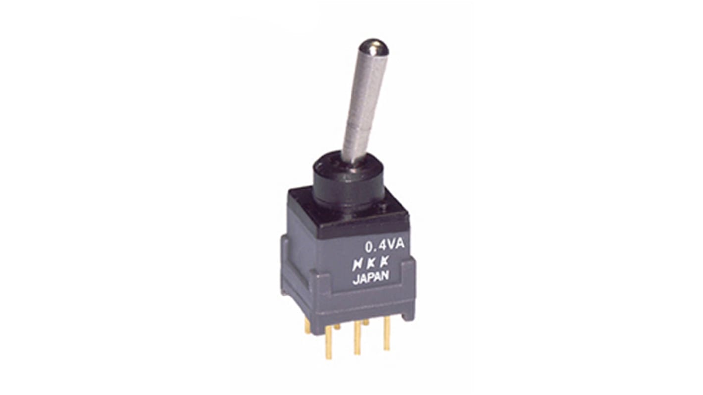 NKK Switches Toggle Switch, PCB Mount, (On)-Off-(On), DPDT, Through Hole Terminal, 28V ac/dc