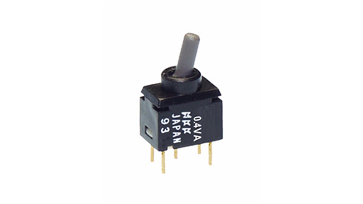 NKK Switches Toggle Switch, Through Hole Mount, (On)-Off-(On), SPDT, PC Terminal Terminal, 28V ac/dc