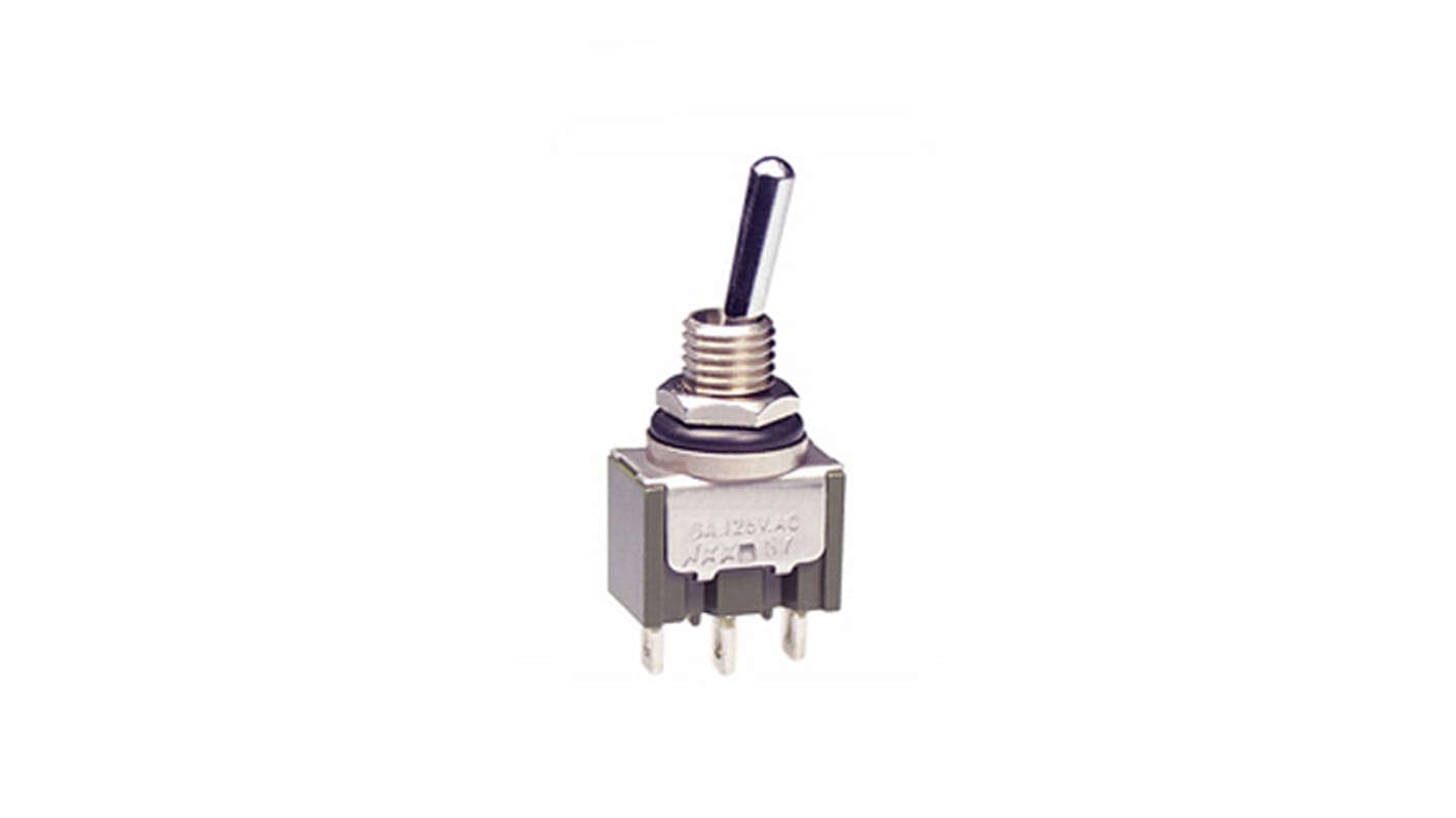 NKK Switches Toggle Switch, PCB Mount, On-Off-On, SPDT, Solder Terminal, 30 V dc, 250 V ac