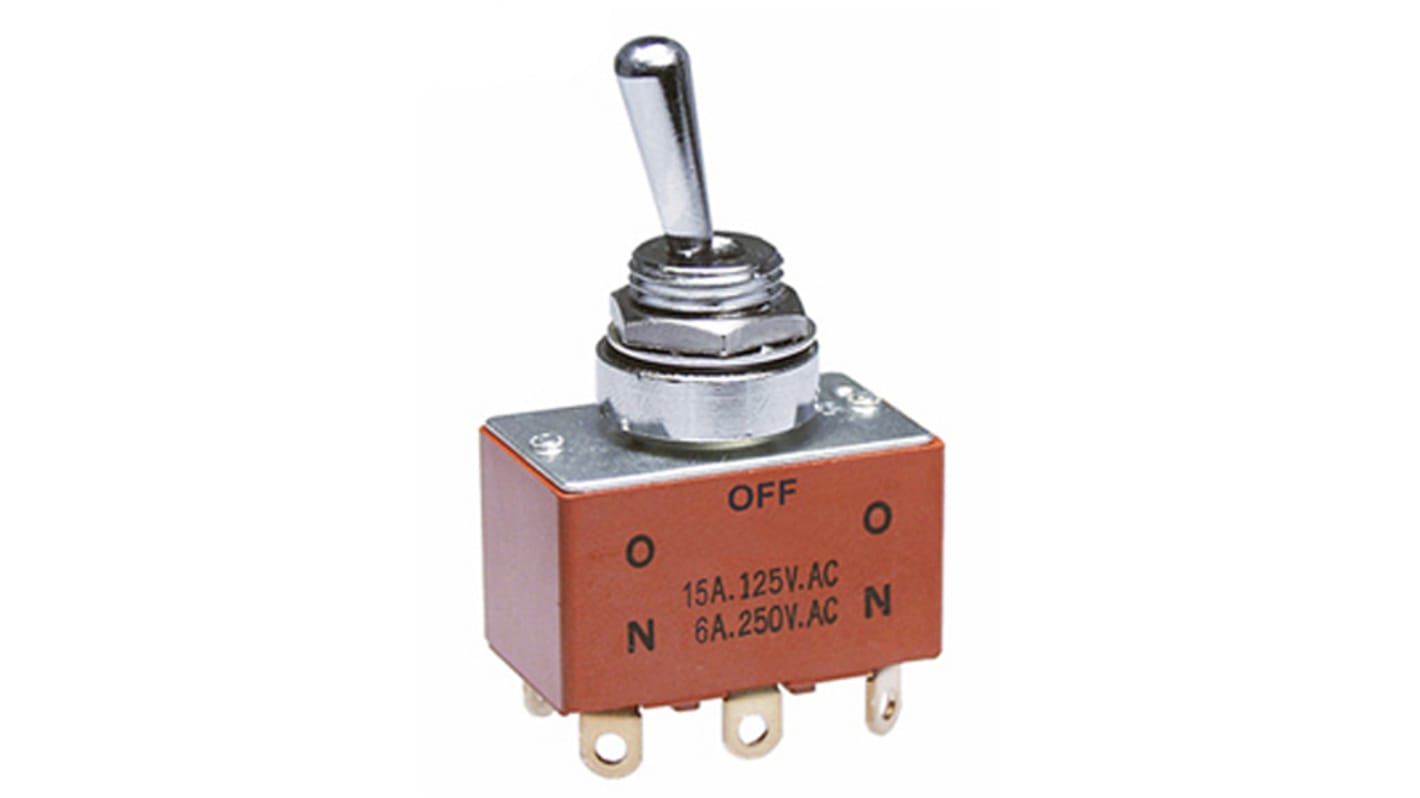 NKK Switches Toggle Switch, Panel Mount, (On)-Off-(On), DPDT, Solder Terminal, 30 V dc, 250 V ac