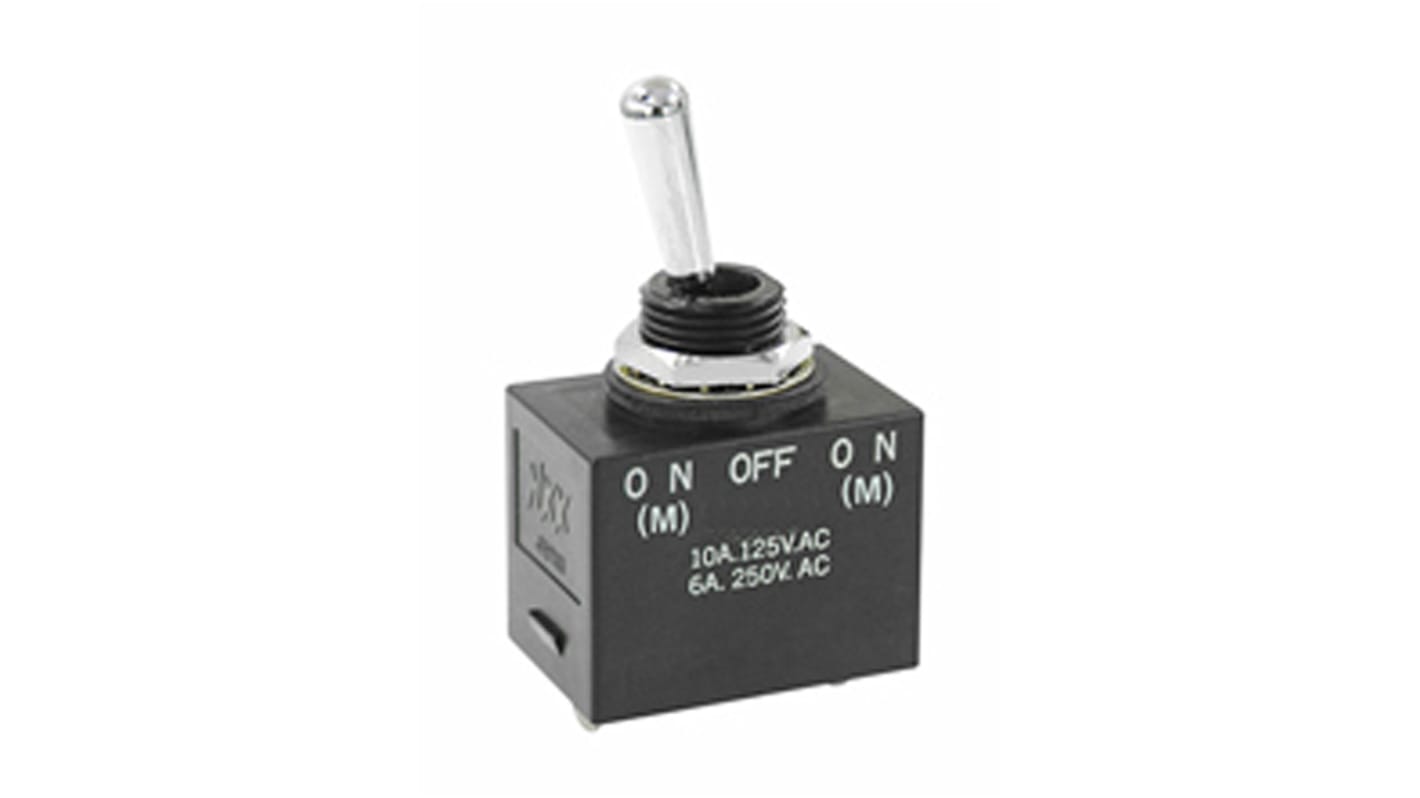 NKK Switches Toggle Switch, Panel Mount, (On)-Off-(On), SPDT, Solder Terminal, 30 V dc, 250 V ac