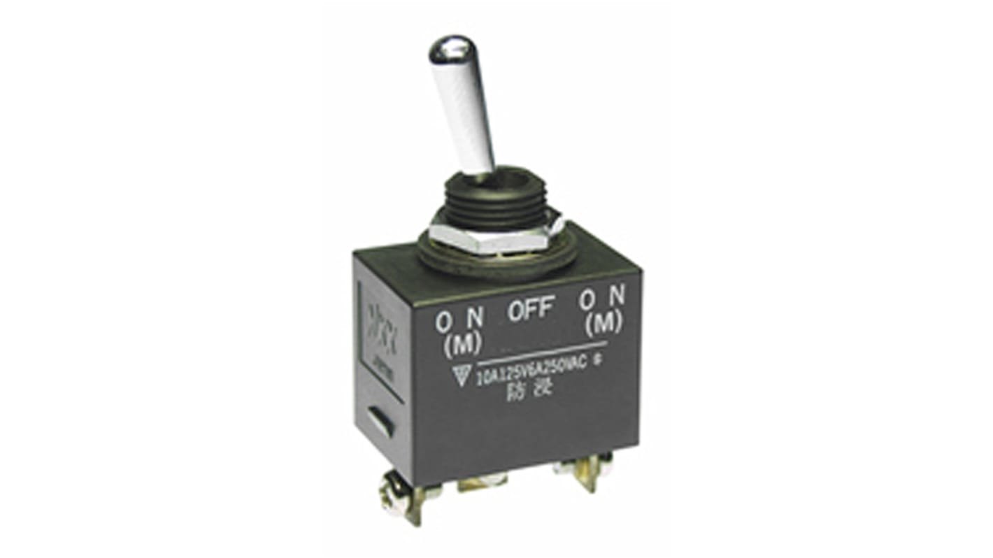 NKK Switches Toggle Switch, Panel Mount, (On)-Off-(On), SPDT, Screw Terminal, 30 V dc, 250V ac