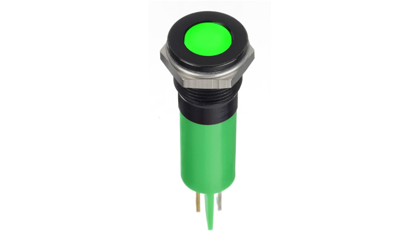 Indicatore da pannello RS PRO Verde  a LED, 12V cc, IP67, A filo, foro da 12mm