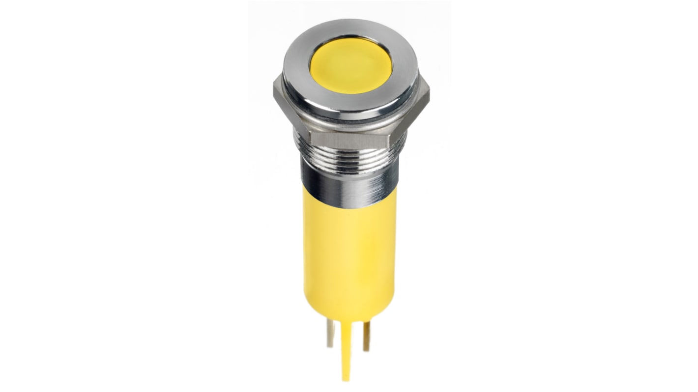 RS PRO Yellow Panel Mount Indicator, 220V ac, 12mm Mounting Hole Size, Faston, Solder Lug Termination, IP67