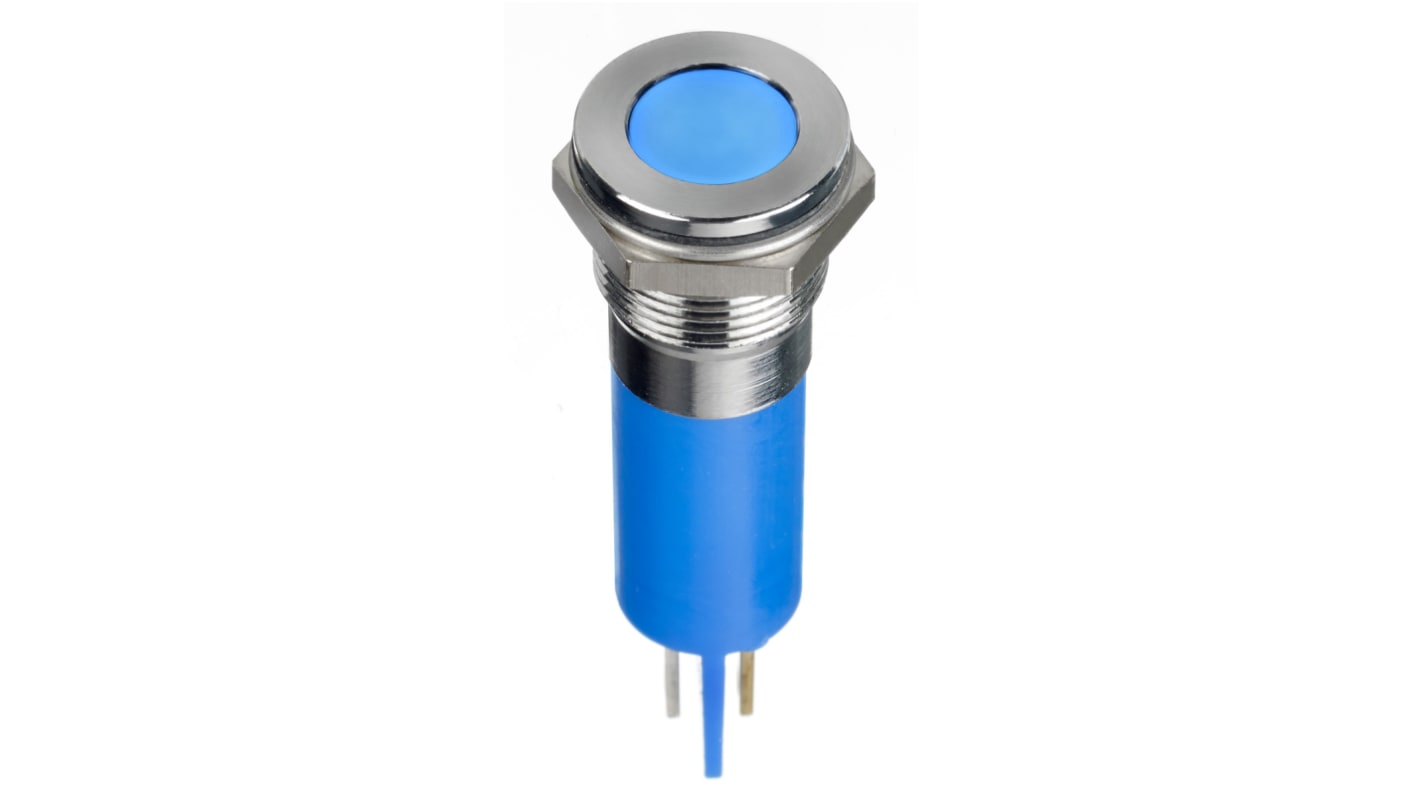 RS PRO Blue Panel Mount Indicator, 24V dc, 12mm Mounting Hole Size, Faston, Solder Lug Termination, IP67