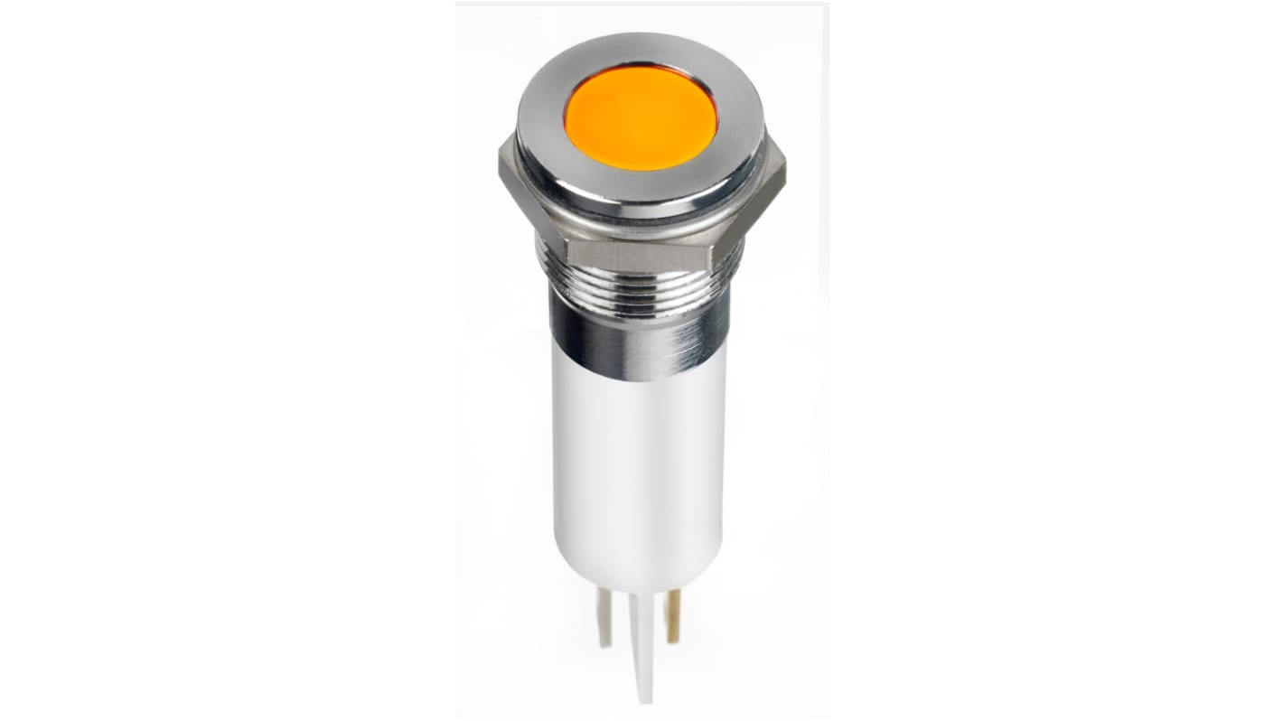 Indicador LED RS PRO, Naranja, lente enrasada, marco Cromo, Ø montaje 12mm, 12V dc, 20mA, IP67