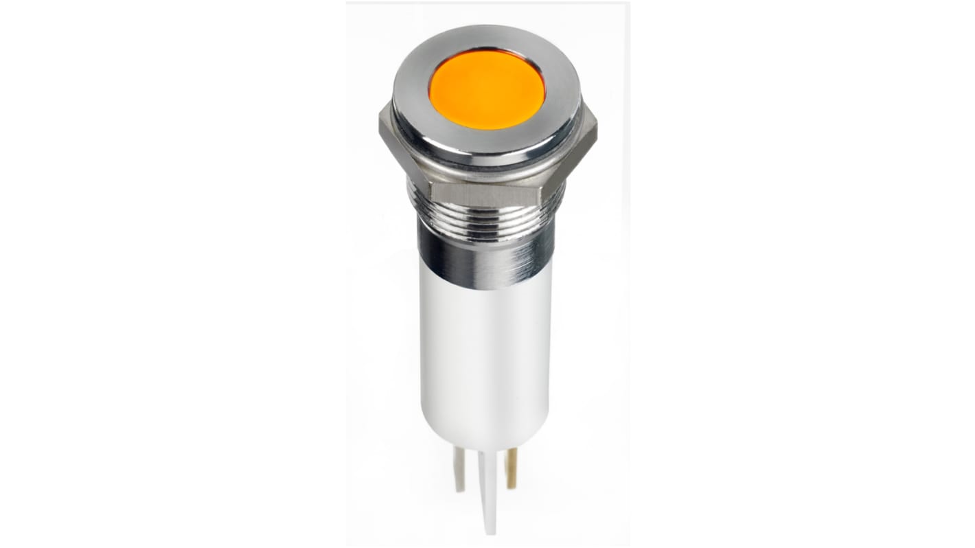 Indicador LED RS PRO, Naranja, lente enrasada, marco Cromo, Ø montaje 12mm, 24V dc, 20mA, IP67