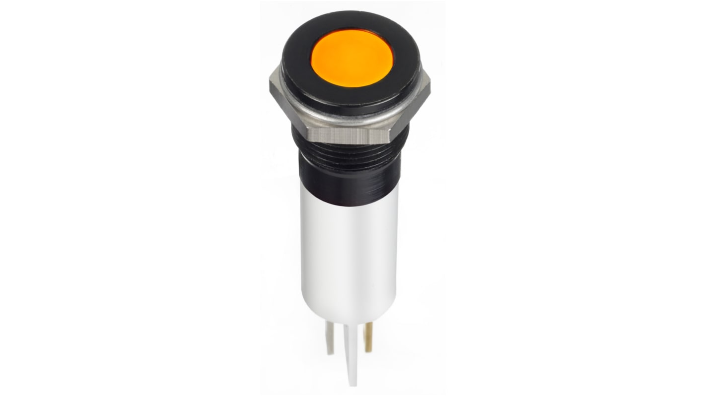 RS PRO Orange Panel Mount Indicator, 12V dc, 12mm Mounting Hole Size, Faston, Solder Lug Termination, IP67