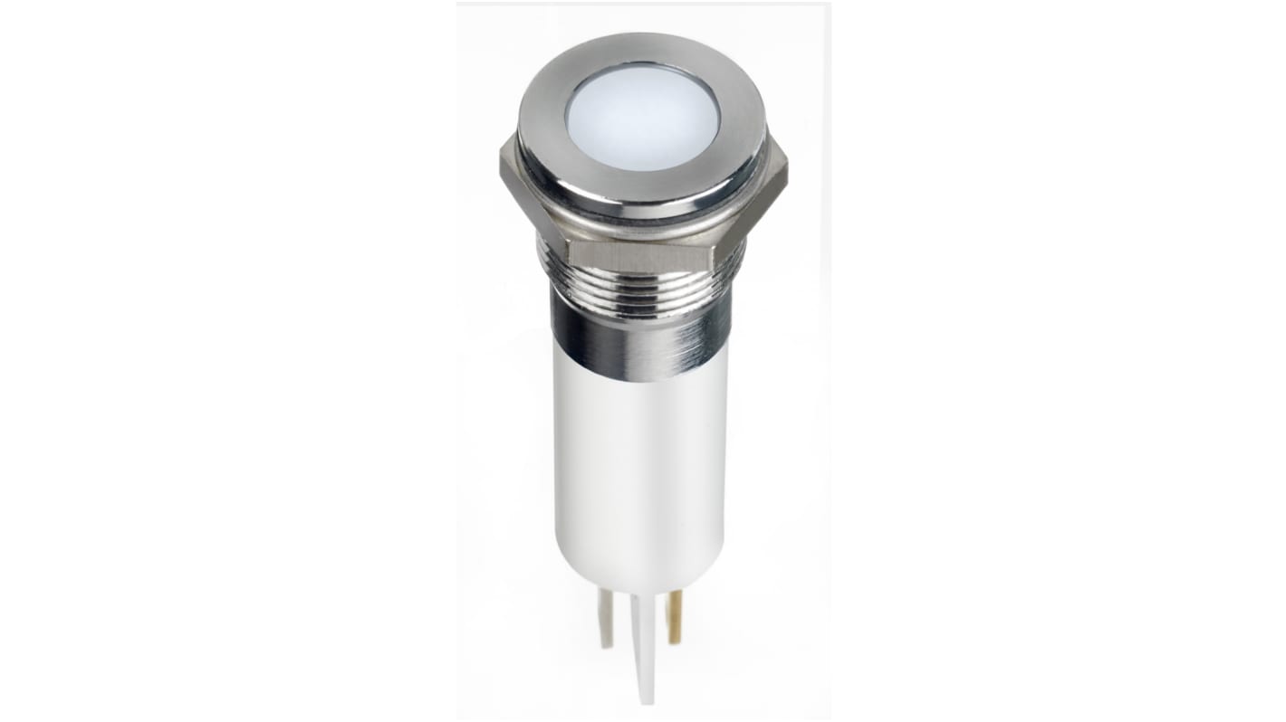 RS PRO White Panel Mount Indicator, 12V dc, 12mm Mounting Hole Size, Faston, Solder Lug Termination, IP67