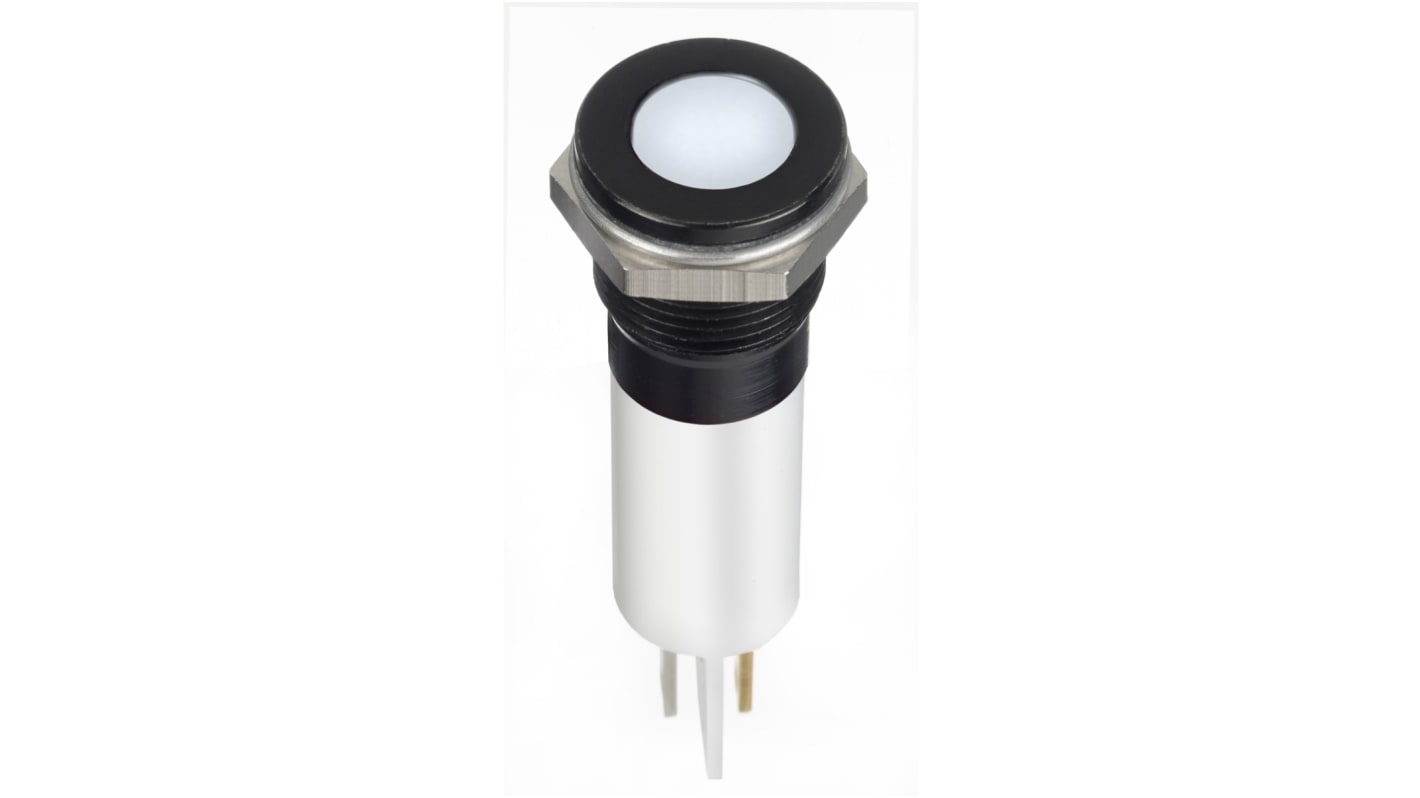 RS PRO White Panel Mount Indicator, 12V dc, 12mm Mounting Hole Size, Faston, Solder Lug Termination, IP67