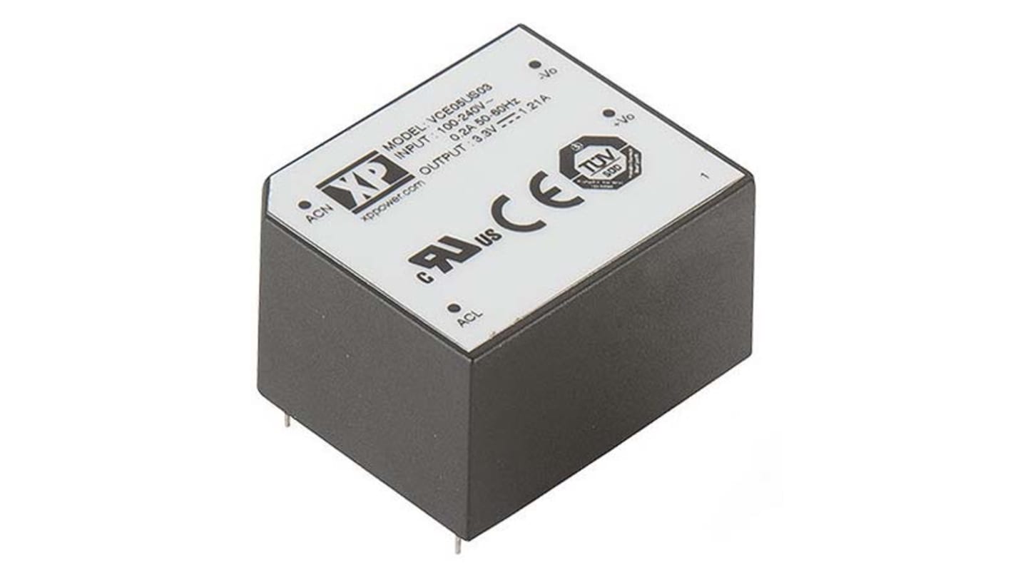 XP Power Switching Power Supply, VCE05US03, 3.3V dc, 1.21A, 5W, 1 Output, 80 → 264V ac Input Voltage