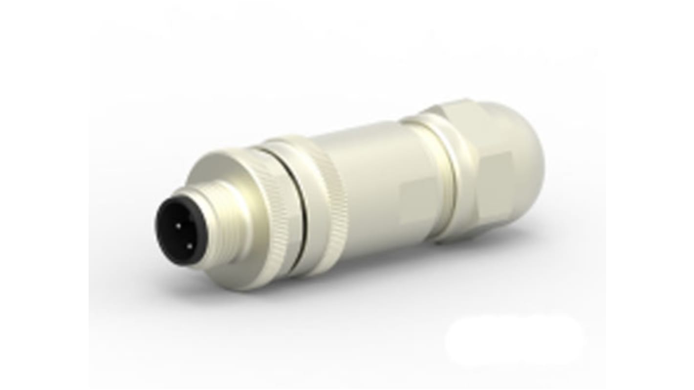 TE Connectivity Circular Connector, 3 Contacts, Cable Mount, M12 Connector, Plug, Male, IP67, T411 Series