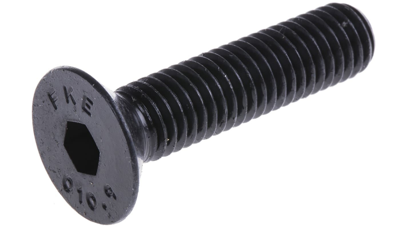 RS PRO Black Steel Hex Socket Countersunk Screw, DIN 7991, M6 x 12mm