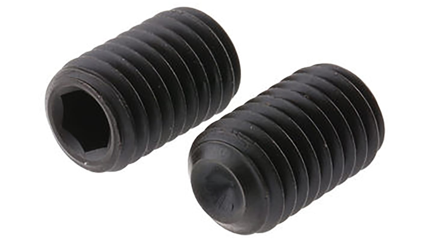 Black, Self-Colour Steel Hex M4 x 8mm Grub Screw