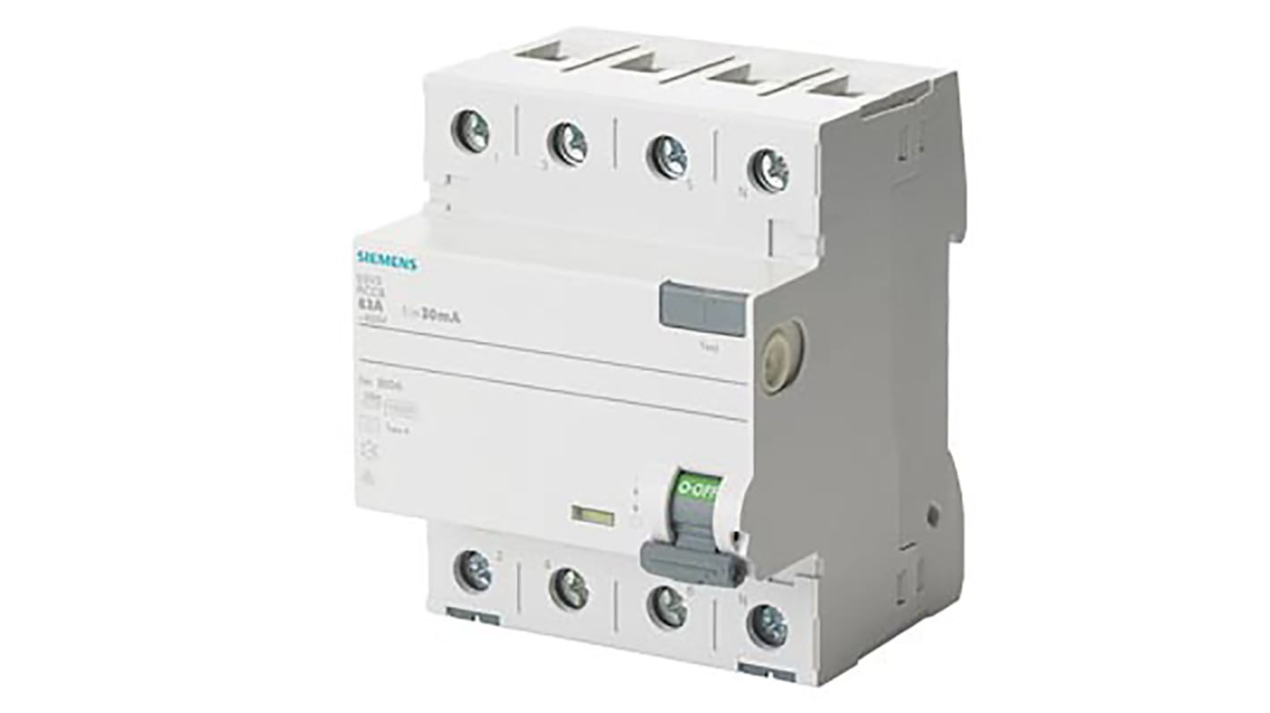 Interrupteur différentiel Siemens 5SV3, 4 Pôles, 40A, 30mA, Type A