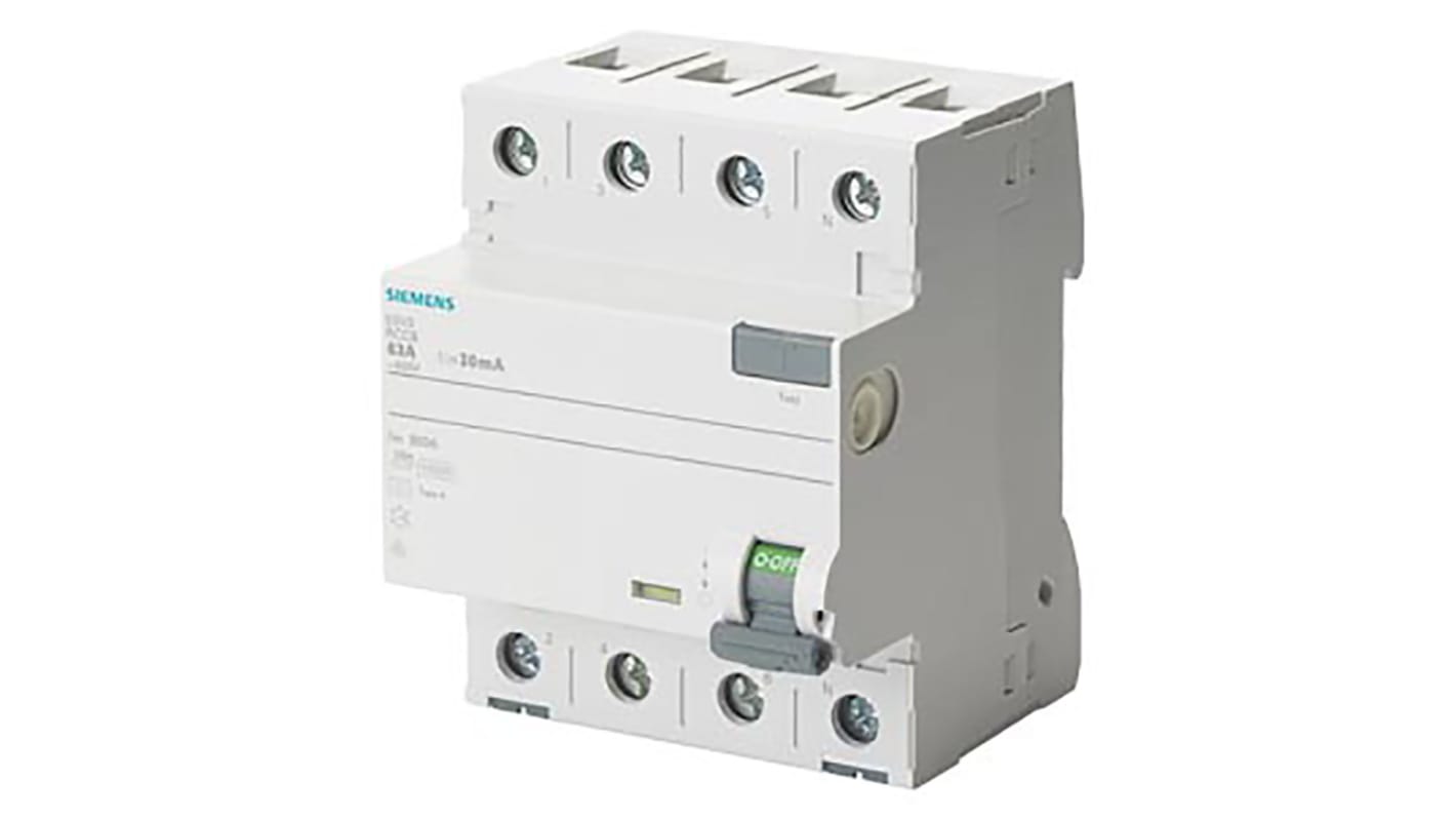 Interrupteur différentiel Siemens 5SV3, 4 Pôles, 25A, 30mA, Type A