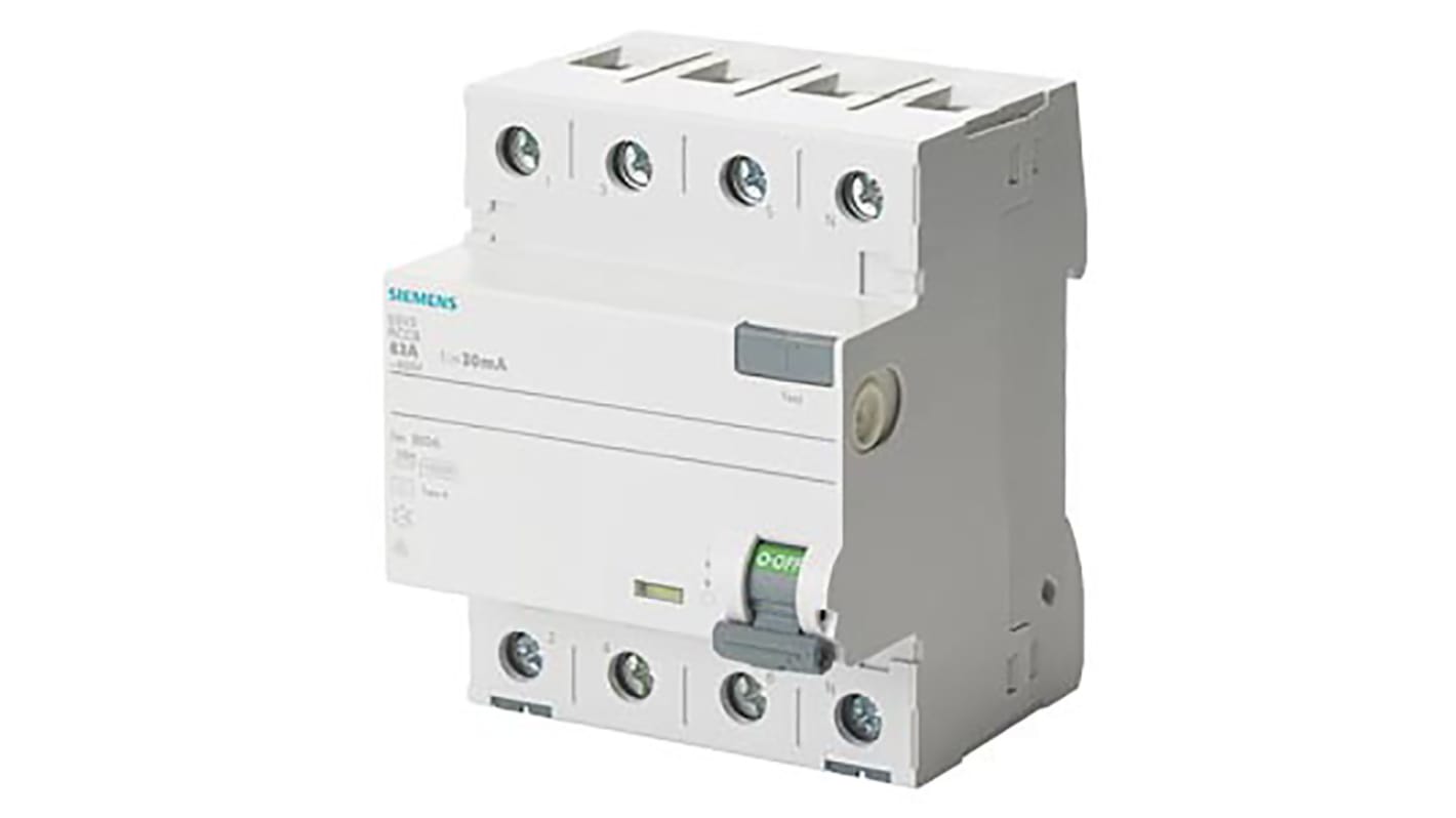 Interrupteur différentiel Siemens 5SV3, 4 Pôles, 25A, 300mA, Type A