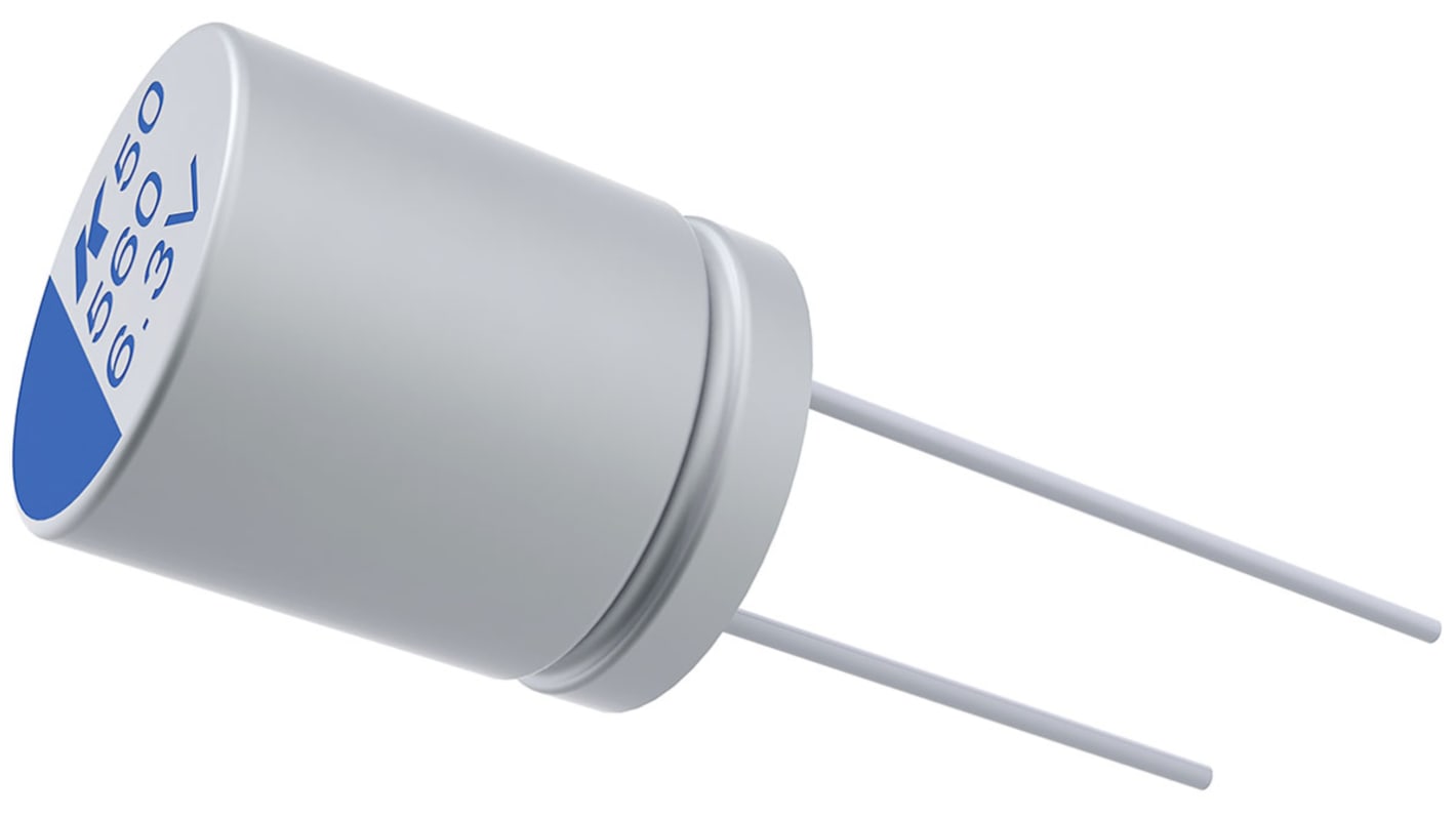 KEMET A750, THT Polymerkondensator 470μF ±20% / 6.3V dc, Ø 6.3mm, -55°C → +105°C