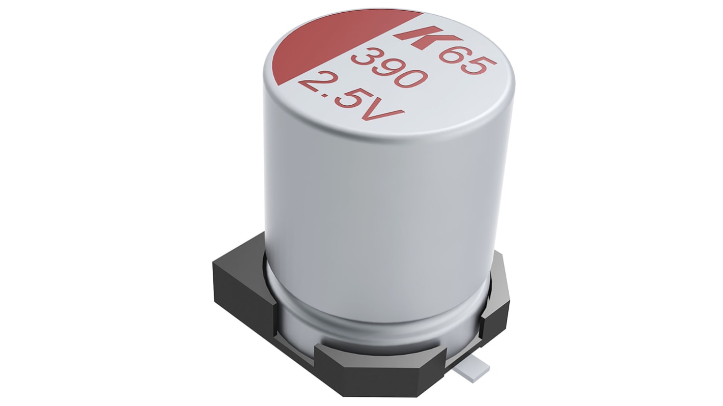 Condensador de polímero KEMET A765, 220μF ±20%, 16V dc, Montaje en Superficie, paso 3.2mm, dim. 8.3 x 8.3 x 9.7mm