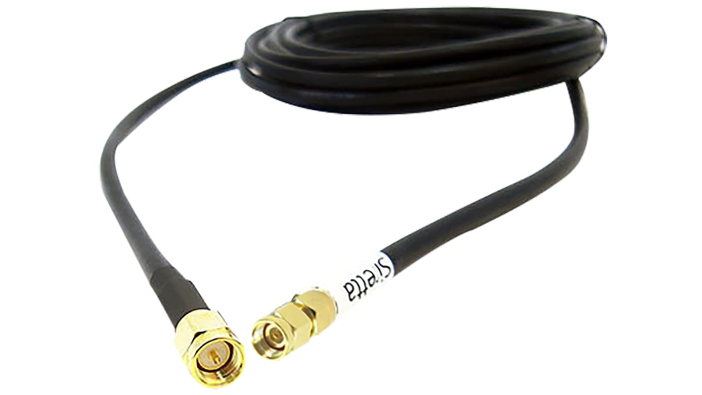 Cable coaxial RF LLC200A Siretta, 50 Ω, con. A: SMA, Macho, con. B: RP-SMA, Macho, long. 5m Negro