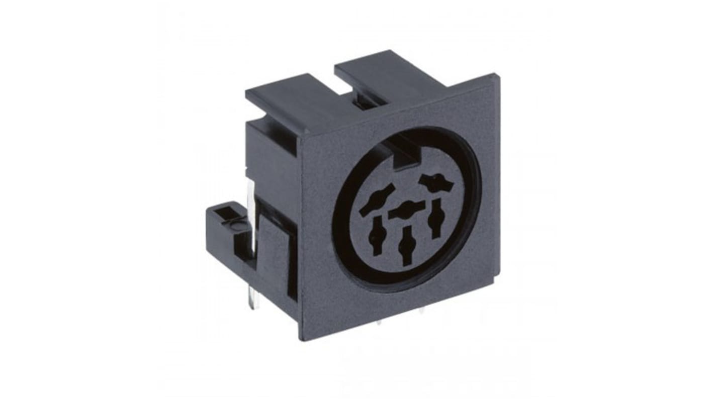 Conector DIN acodado Hembra Lumberg de 6 vías, 4A, 24 V ac, DIN 45322