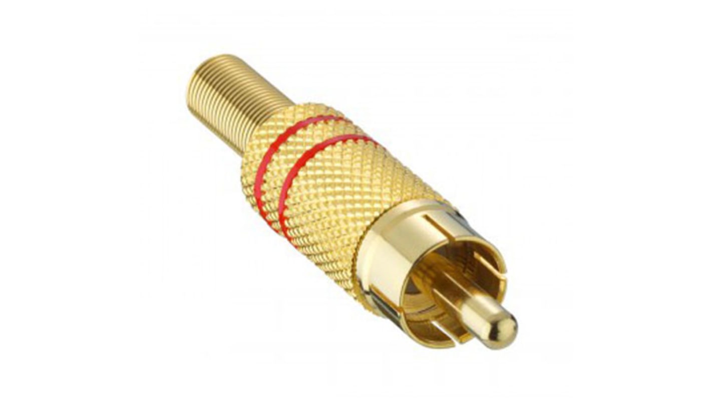 Conector RCA Macho Lumberg, 5A, color Dorado, Rojo