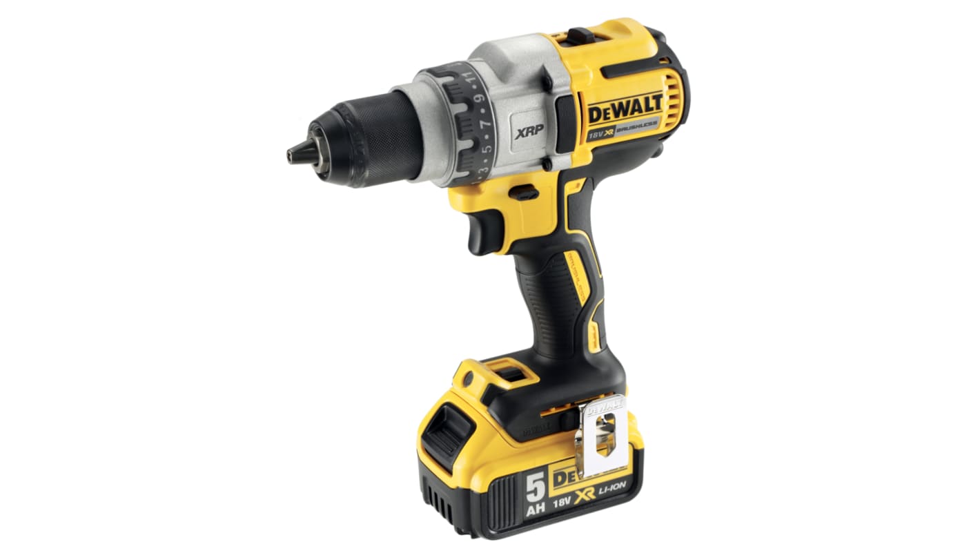 Wiertarki bezprzewodowe, 820W (DCD991P2-GB), 5Ah, 18V, Li-ion, 0 → 450 / 1300 / 2000 obr./min, Dewalt