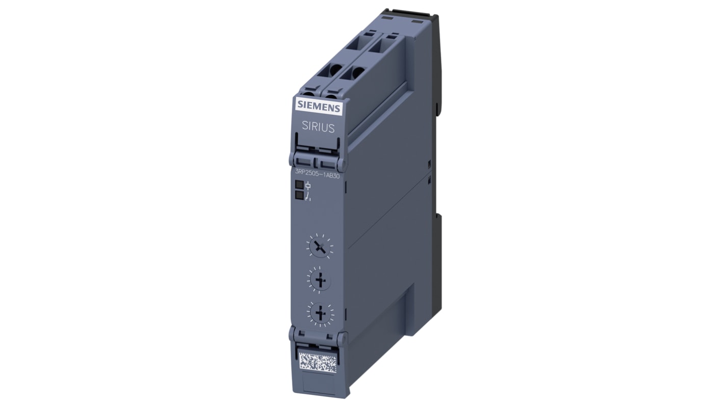 Siemens 3RP25 Series DIN Rail Mount Timer Relay, 24V ac/dc, 1-Contact, 0.05 s → 100h, SPDT