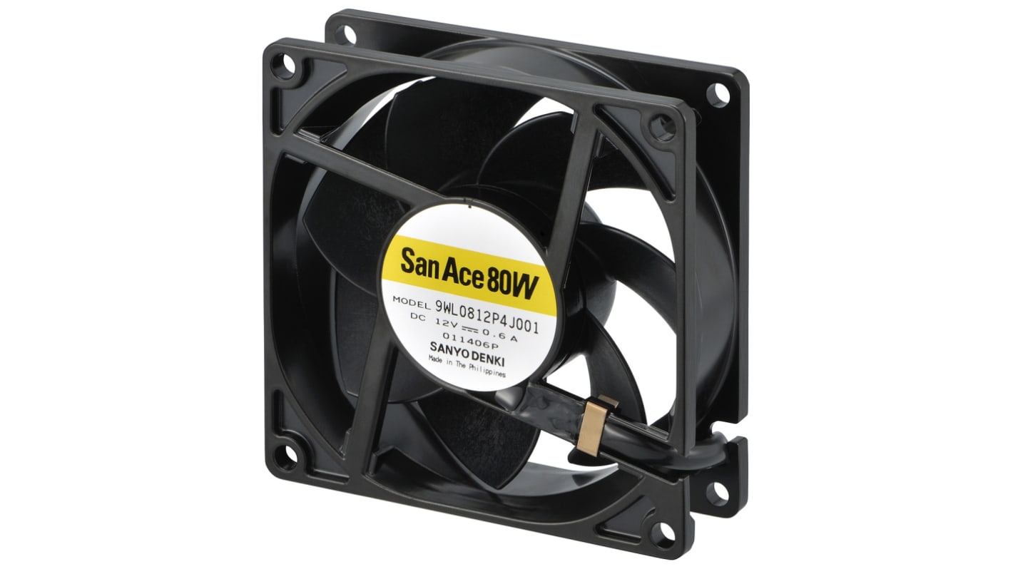 Sanyo Denki axiális ventilátor, 24 V DC, 80 x 80 x 25mm, 124.2m³/h, 7400rpm