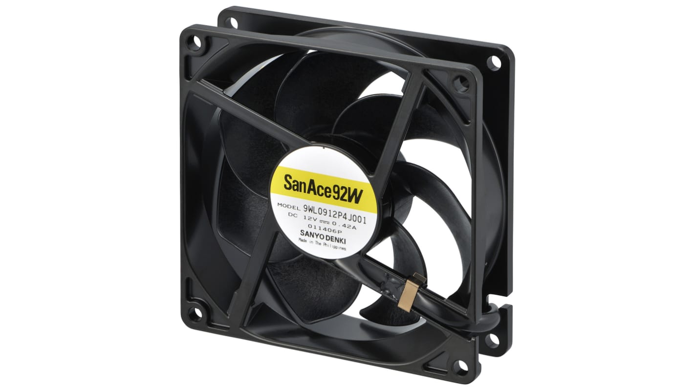 Sanyo Denki Aksial blæser, 92 x 92 x 25mm, 132m³/h, Kugleleje, 5.04W, 12 V DC, San Ace 9WL