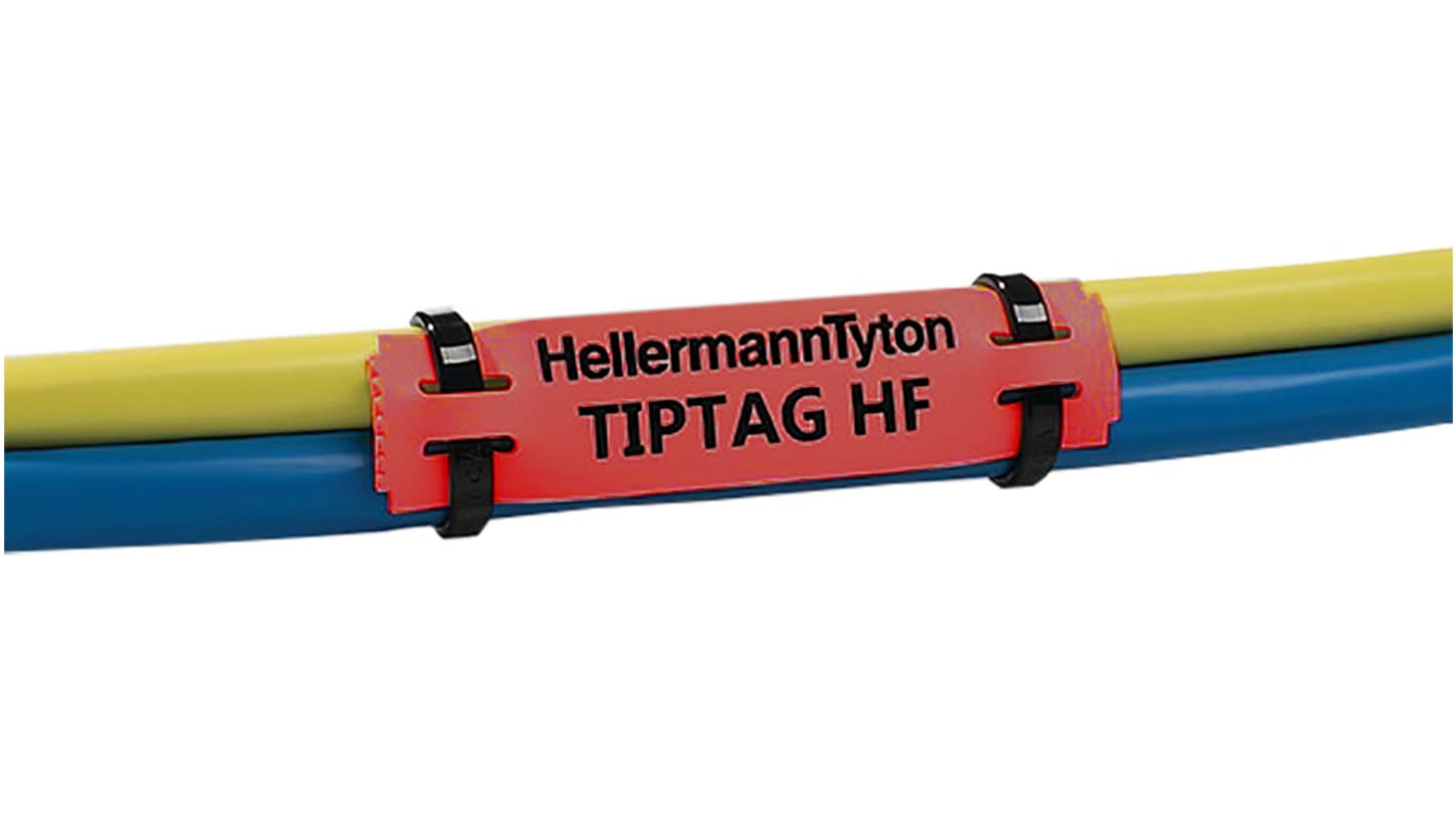 HellermannTyton TIPTAG Red Black Print Cable Labels, 100mm Width, 11mm Height, 120 Qty