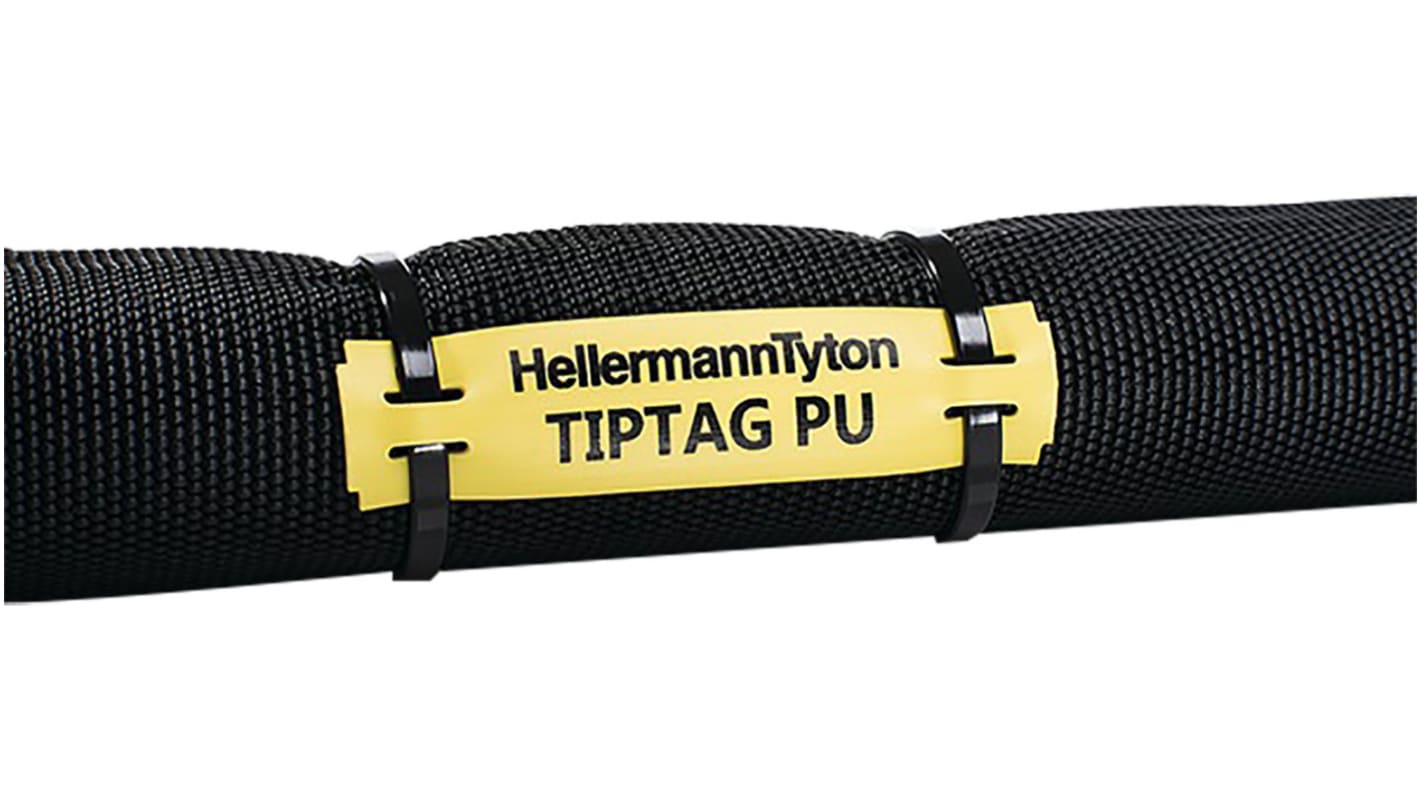 HellermannTyton TIPTAG Yellow Black Print Cable Labels, 100mm Width, 11mm Height, 125 Qty