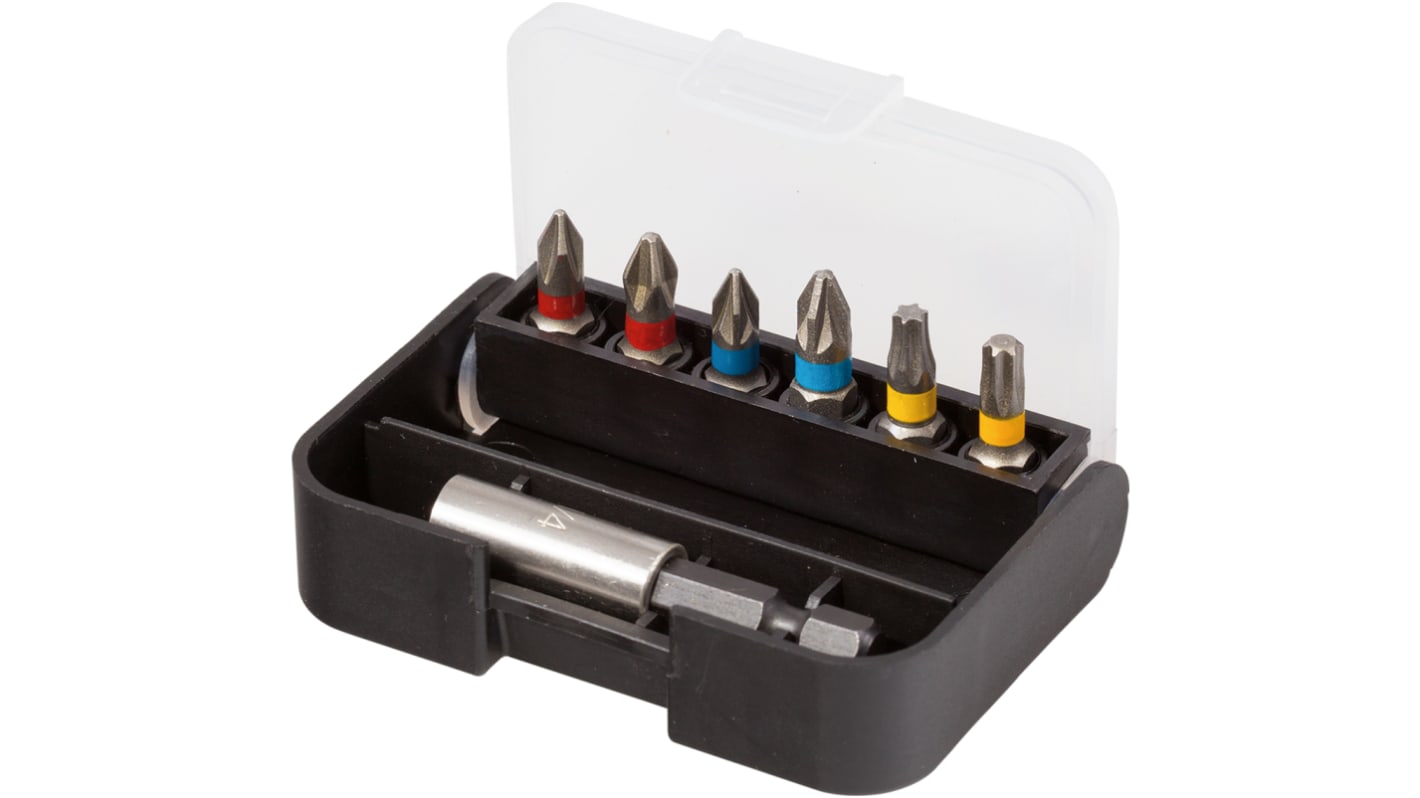 RS PRO PHILLIPS®, POZIDRIV, TORX® Bithalter PH2, PZ1, PZ2, T20, T25, 7-teilig