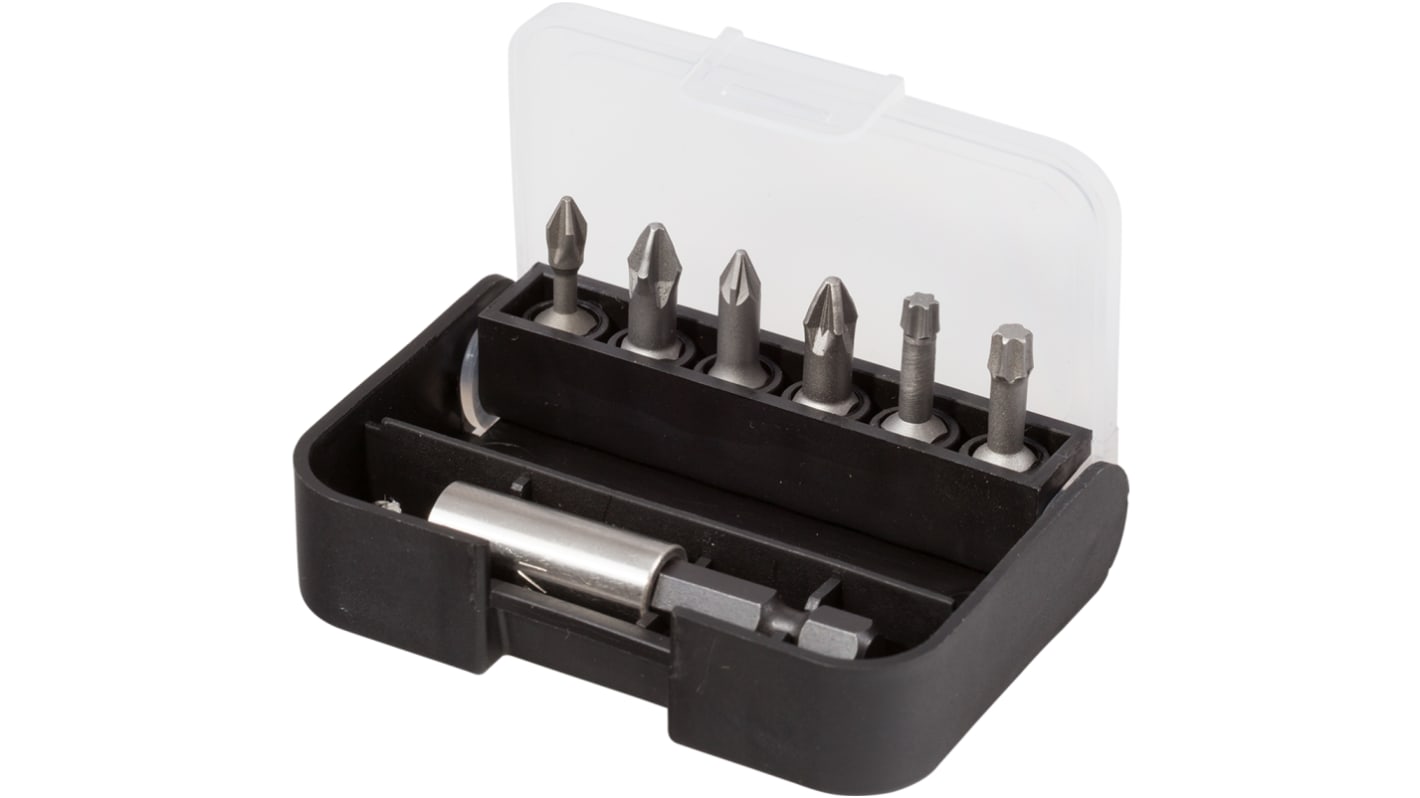 RS PRO PHILLIPS®, POZIDRIV, TORX® Schraubendreher-Bitsatz PH2, PZ1, PZ2, T20, T25, 7-teilig