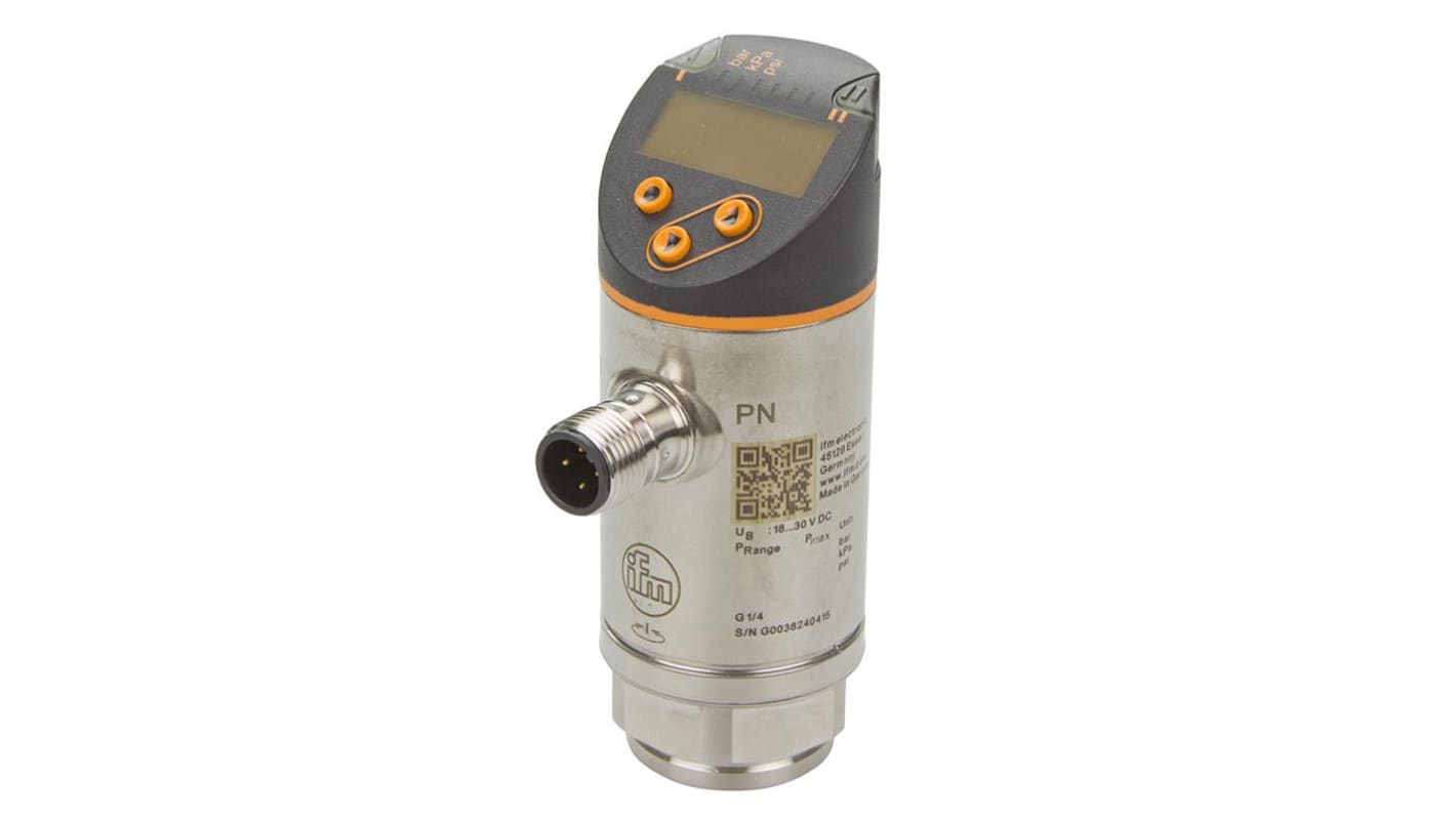 Sensor de presión manométrica ifm electronic, 0bar → 600bar, G1/4, 18 → 30 V dc, salida analógica + PNP-NO/NC