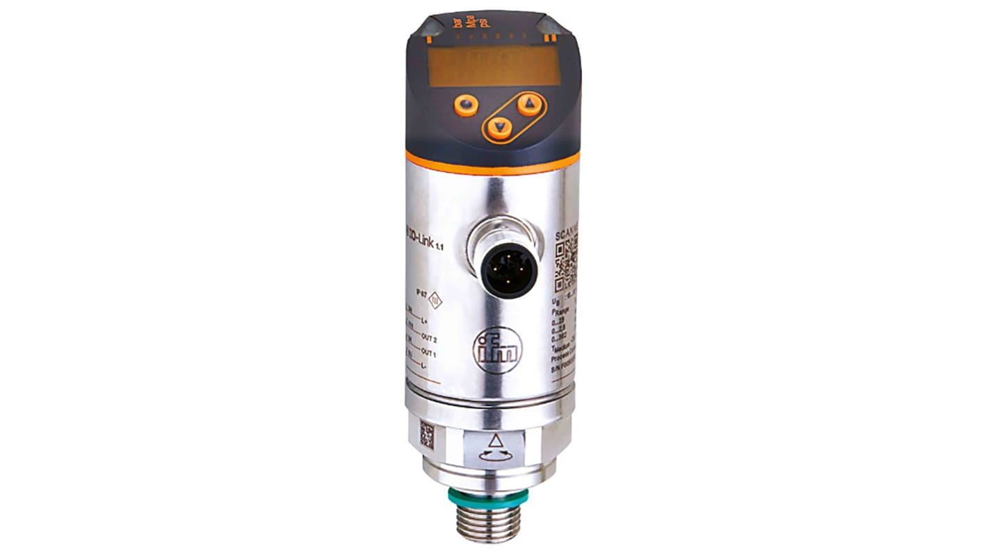 Sensor de presión manométrica ifm electronic, -50mbar → 50mbar, G1/4, 18 → 30 V dc, salida analógica + PNP-NO/NC