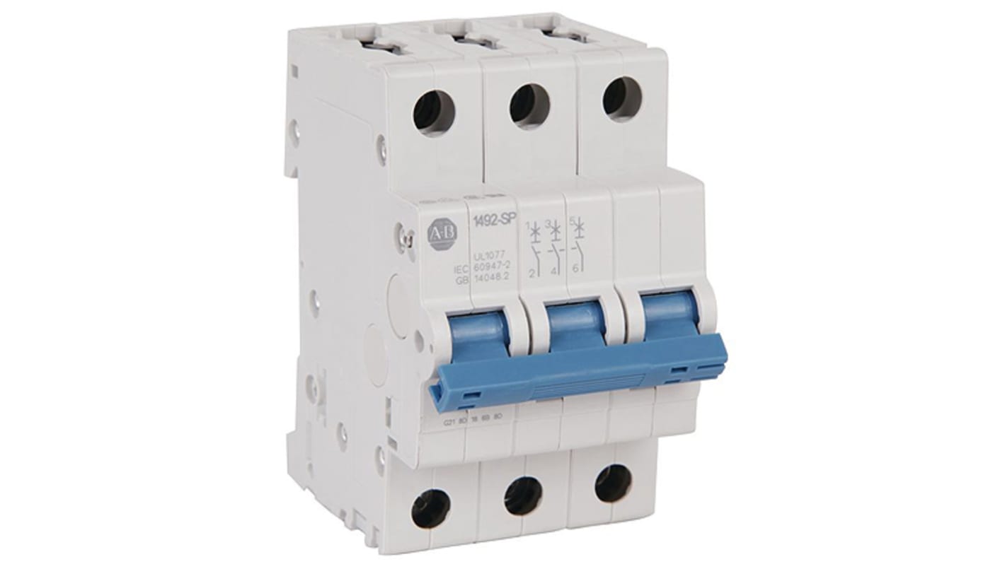 Allen Bradley 1492 1492SPM MCB, 3P Poles, 32A Curve D, 277V AC, 10 kA Breaking Capacity, MCB