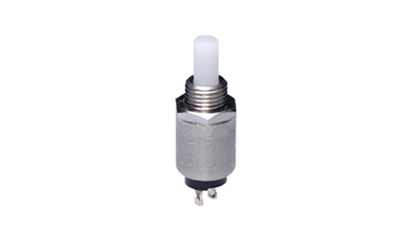 NKK Switches Push Button Switch, Momentary, Bushing, 5.3mm Cutout, SPST, 125V ac