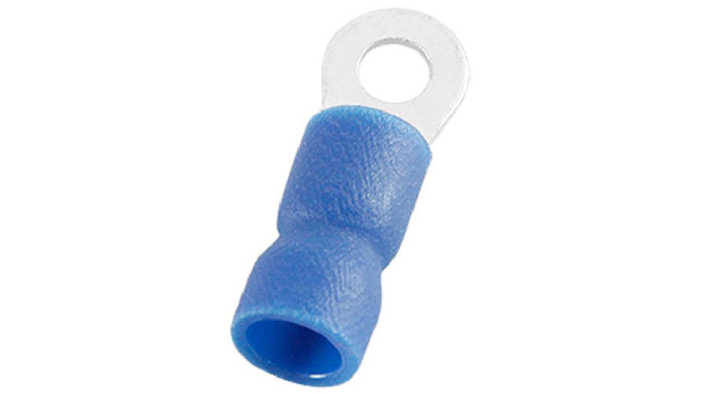 RS PRO Ringkabelschuh, Isoliert, Vinyl, Blau, aussen ø 6.6mm, innen ø 3.2mm, max. 2.5mm², M3.2 (#4)