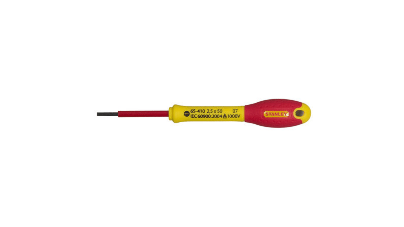 Stanley Slotted Insulated Screwdriver, 2.5 mm Tip, 50 mm Blade, VDE/1000V