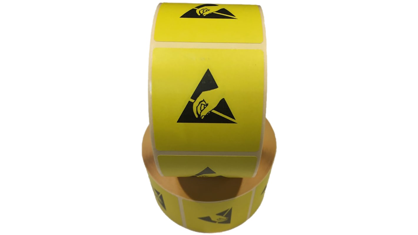 RS PRO Yellow Paper ESD Label, Attention-Text 25 mm x 25mm