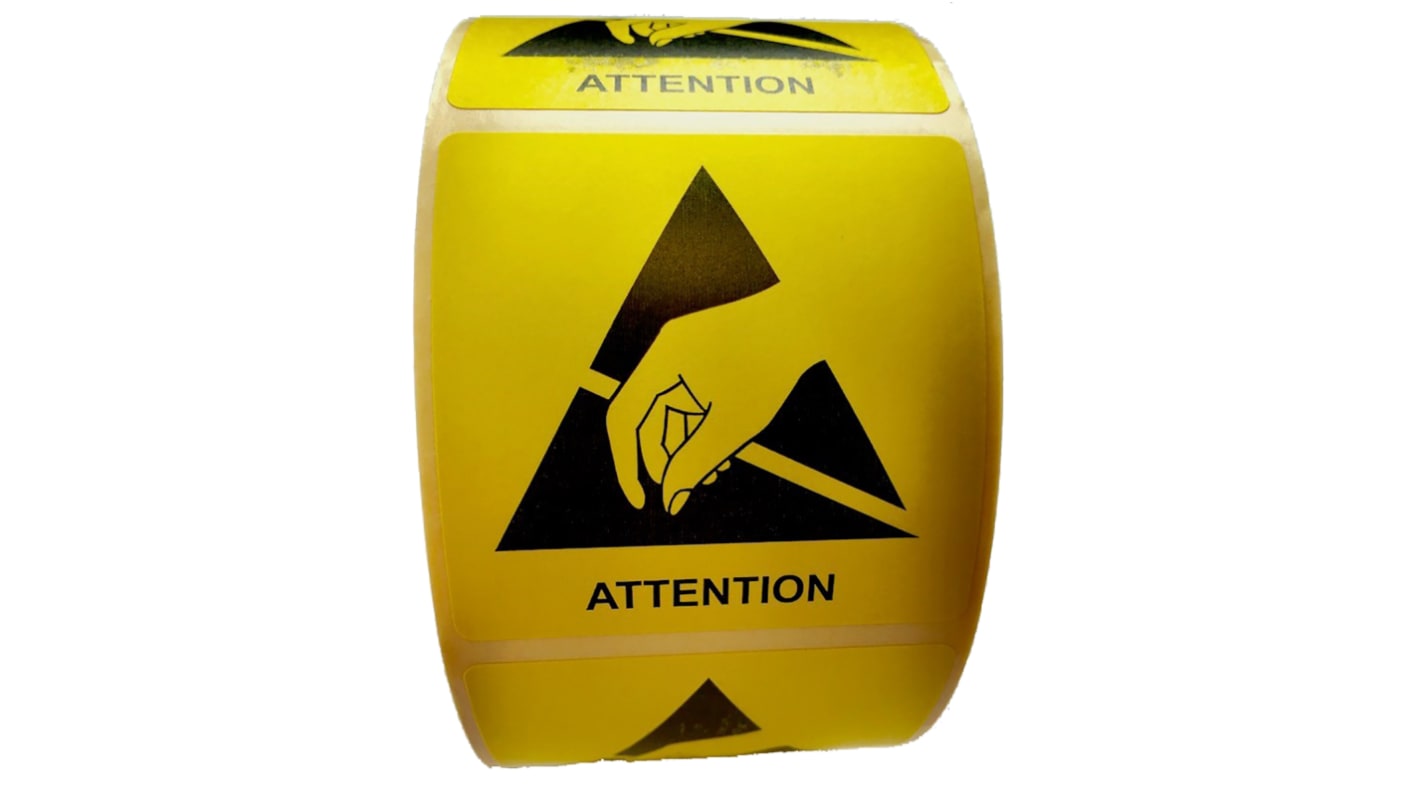 Etiquette ESD Jaune, "Attention"