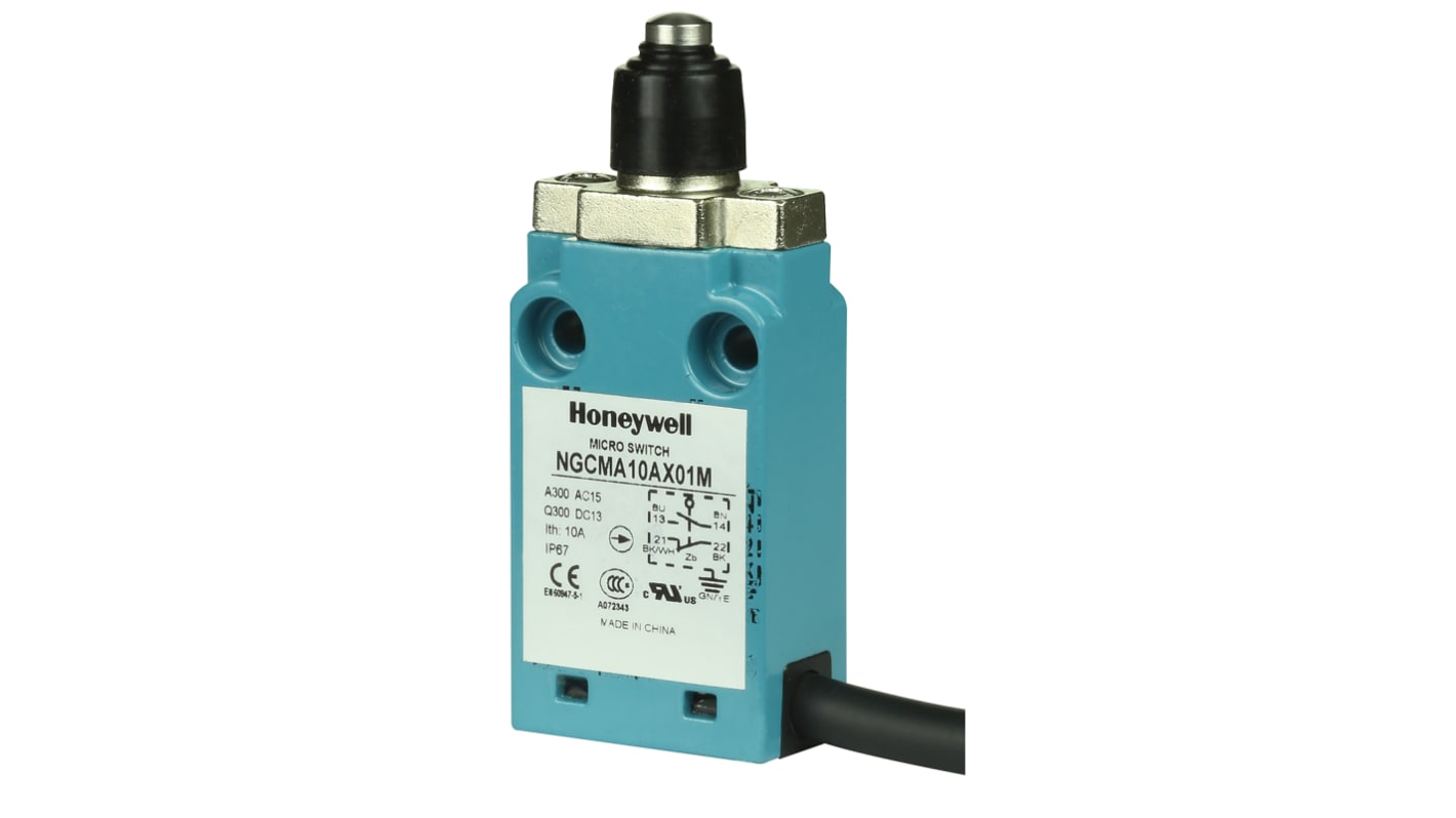 Honeywell NGC Series Plunger Limit Switch, NO/NC, IP67, SPDT, Metal Housing, 240V ac Max, 120 V ac 6 A, 125 V dc 550mA