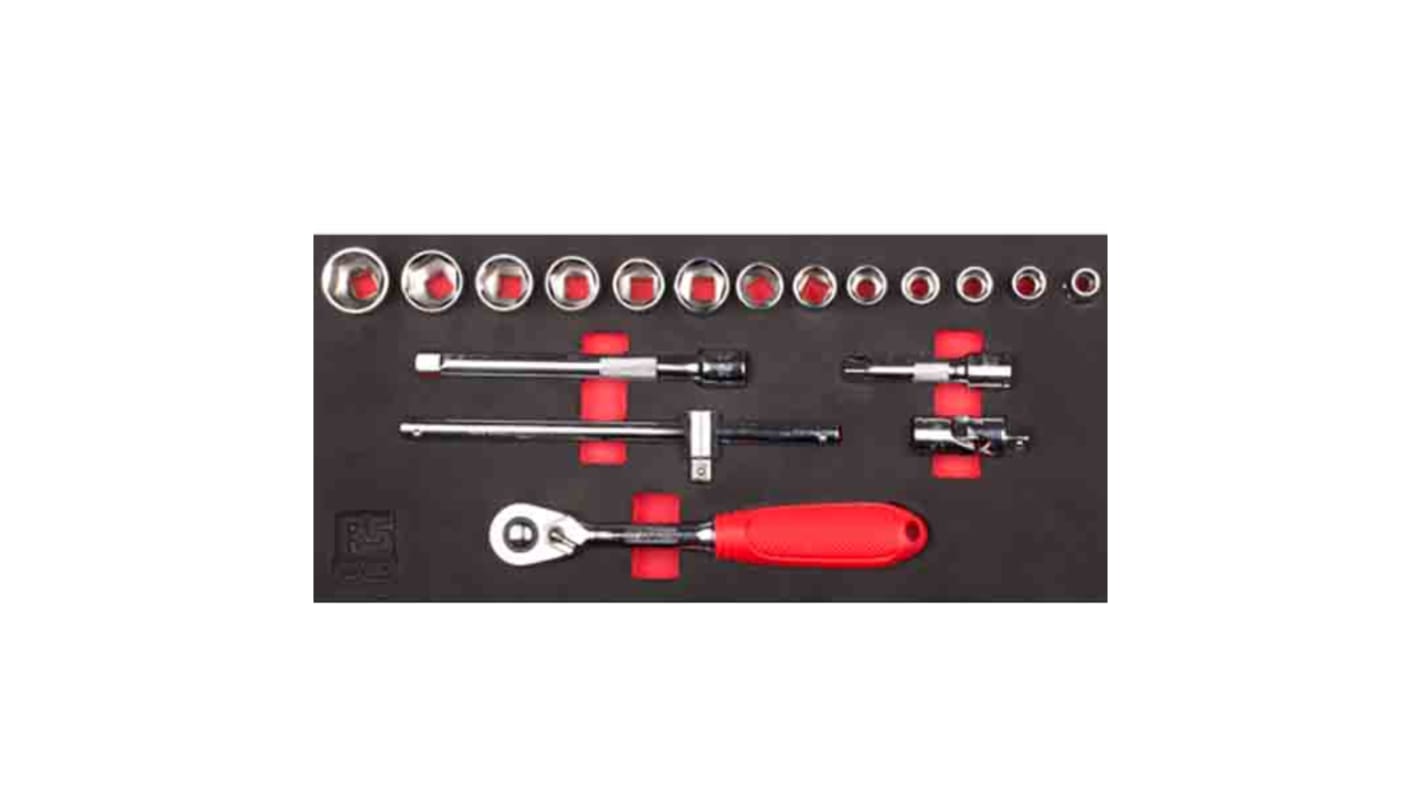 RS PRO 18-Piece Metric 3/8 in Standard Socket Set with Ratchet, 6 point