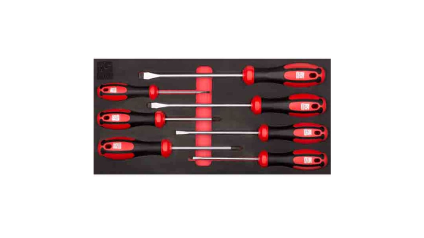 Zestaw wkrętaków RS PRO Phillips, płaska 7 szt. długość całkowita 165 mm (płaski), 180 mm (Phillips), 200 mm (płaski),