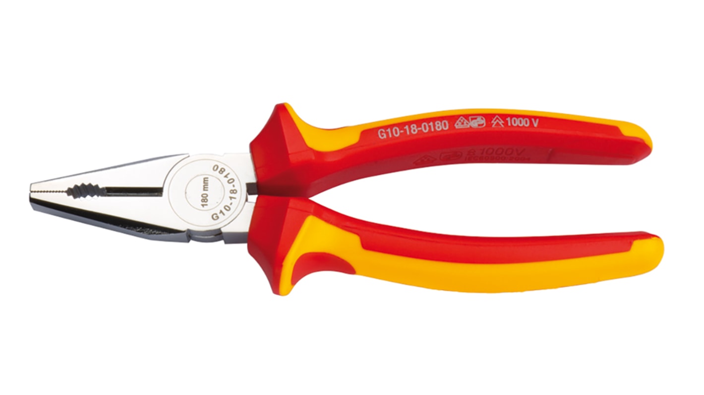 RS PRO Combination Pliers, 160 mm Overall, Straight Tip, VDE/1000V, 35mm Jaw